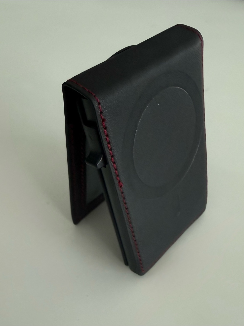 Slim brown minimalist Magnetic RFID blocking pop-up card wallet, air tag holder